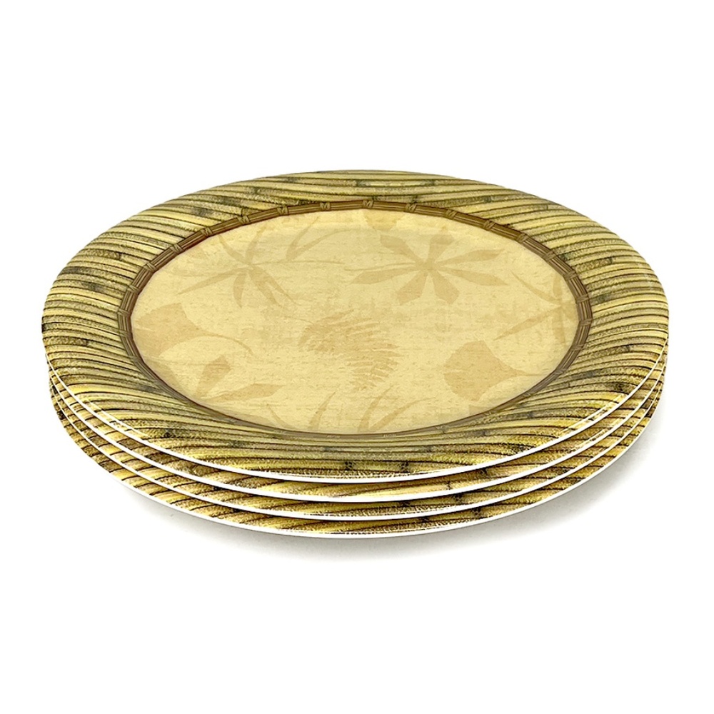 Bamboo & Leaf Melamine Dinner Plates - 4